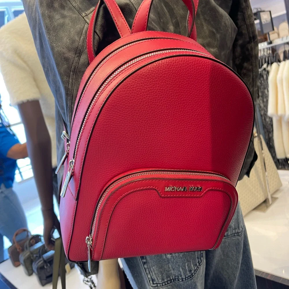 MICHAEL KORS Jaycee Medium Zip Pocket Pebbled Leather Backpack Dark Raspberry